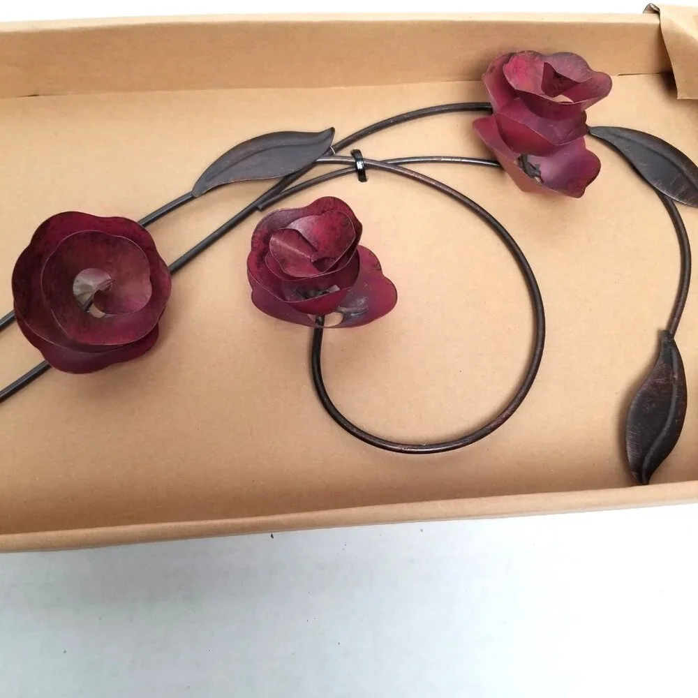 Metal Rose Scroll Wall Art 24 Inch Burgundy Black Farmhouse Cottage Decor NIB
